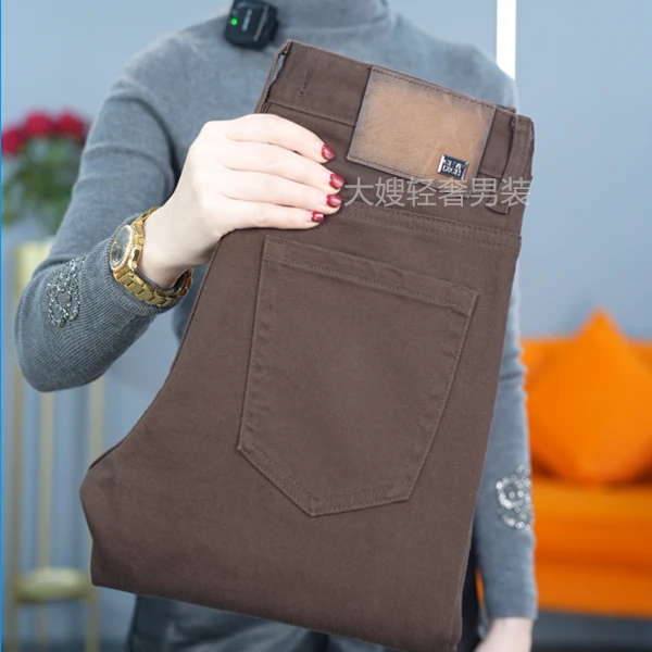 深咖色牛仔裤男款秋冬新款高端时尚简约修身小直筒男士潮百搭长裤