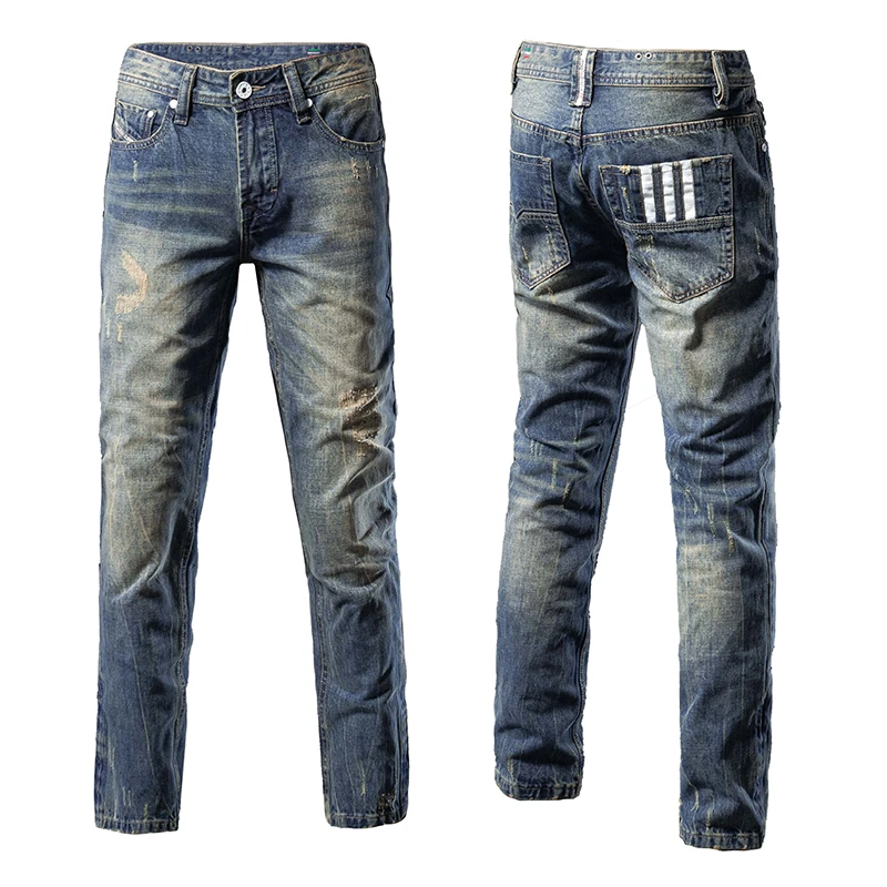 秋冬美式潮牌迪赛二次方印花长裤宽松直筒青年复古怀旧牛仔裤男士