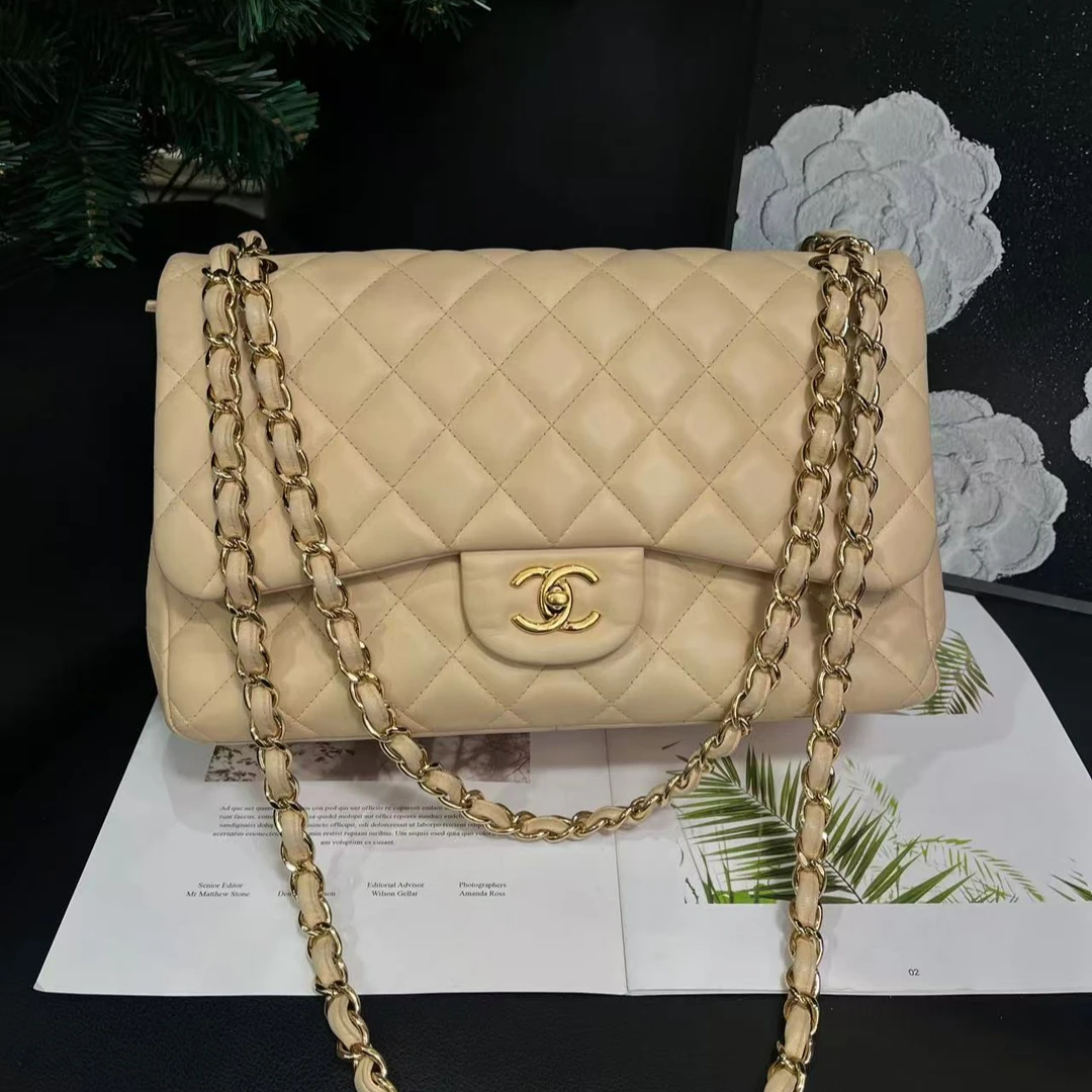 95新 Chanel/香奈儿 奶茶色双盖jumbo有标无卡14开G6870