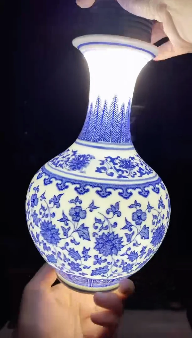 摆件50件青花缠枝莲赏瓶+旋转底座