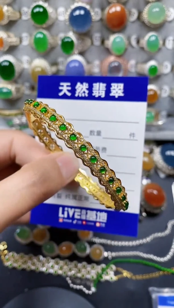 翡翠手镯银S925镶嵌0180