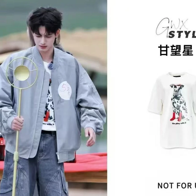 NOT FOR US 25SS新款粉色/白色狗狗印花金属项链短袖T恤