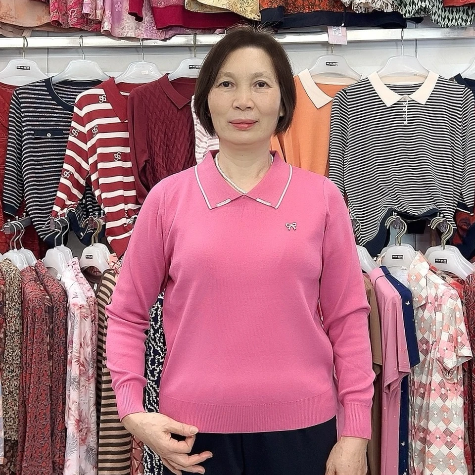 【金夫人妈妈装】秋款长袖减龄纯色翻领针织衫polo风显瘦打底上衣
