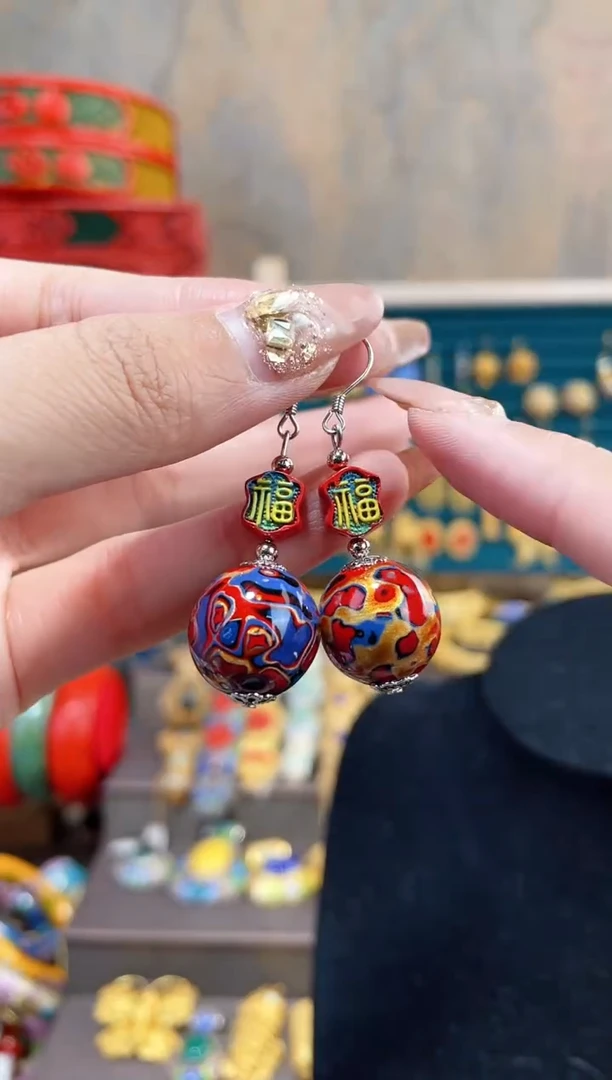 【闪购商品】非遗犀皮漆精品耳环福字