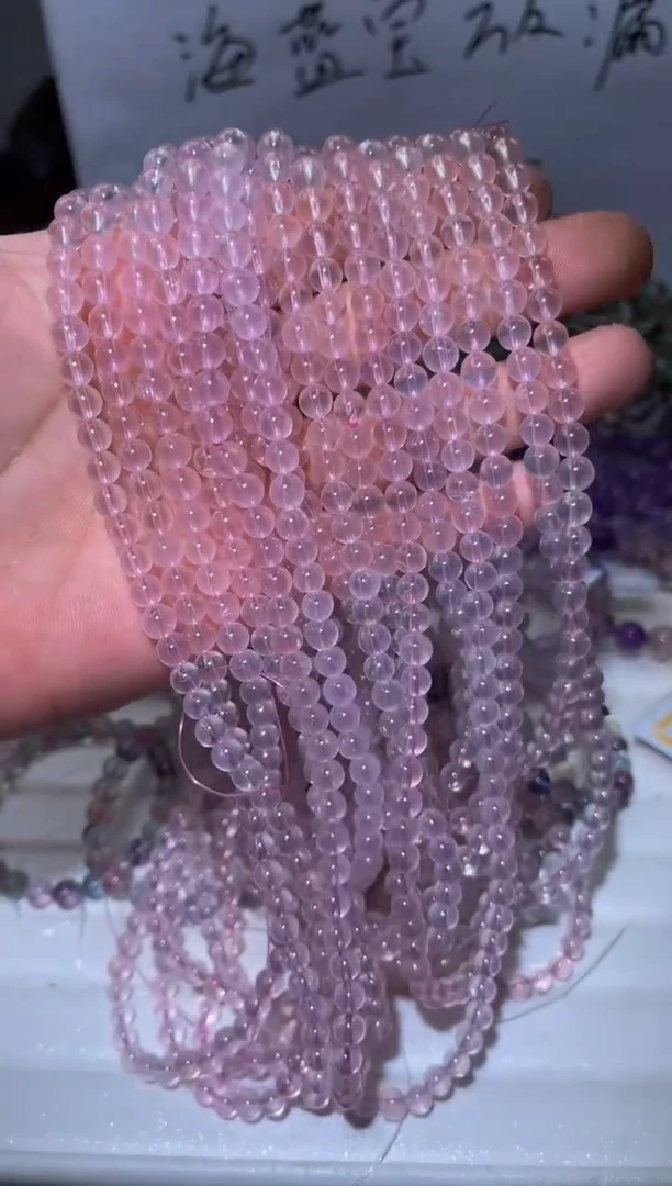 水晶手链未镶嵌L3-6mm莫桑比克粉水晶多圈-多样性发其一
