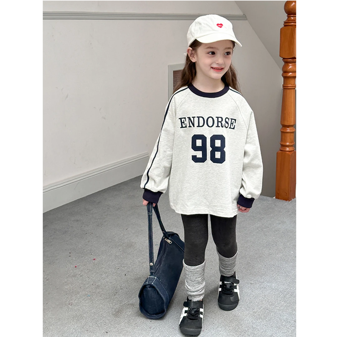 【现货已开价】儿童篮球风长袖女童秋加厚230g精棉双纱打底24Y017