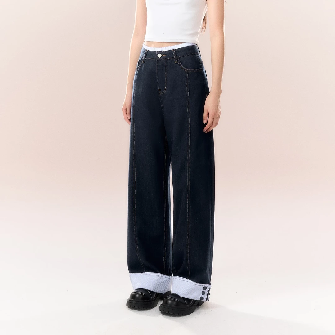 清umoumo 乌蘑（原 ntot）原创格纹裤子直筒宽松百搭牛仔裤NOTCK250