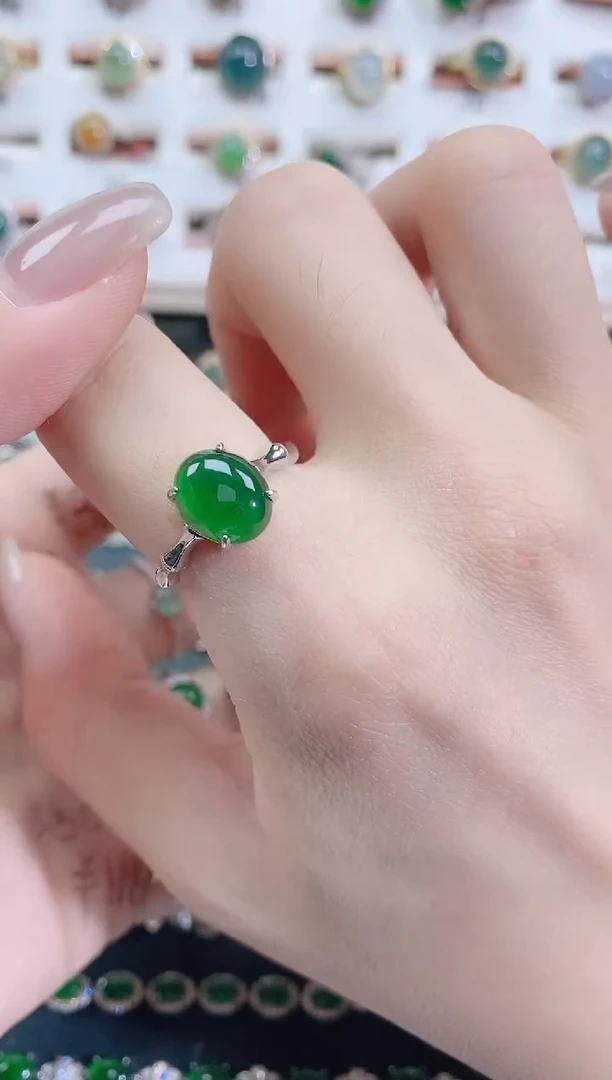 银S925镶嵌戒指翡翠天然翡翠