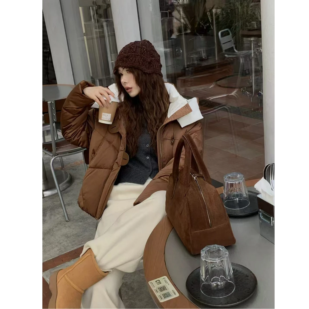 【MY SHAN】冬季新款90白鸭绒拼色连帽宽松加厚保暖羽绒服990