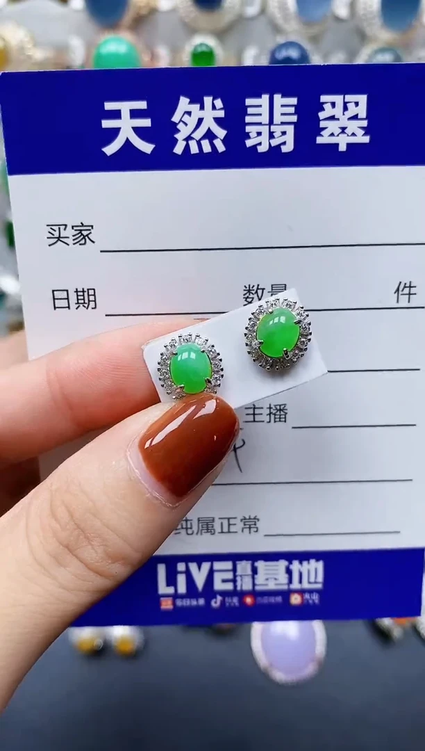 翡翠银S925镶嵌耳饰214
