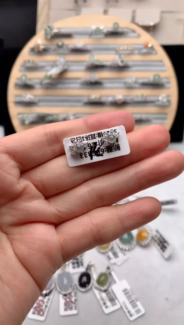 【闪购商品】翡翠耳饰银S925镶嵌3号