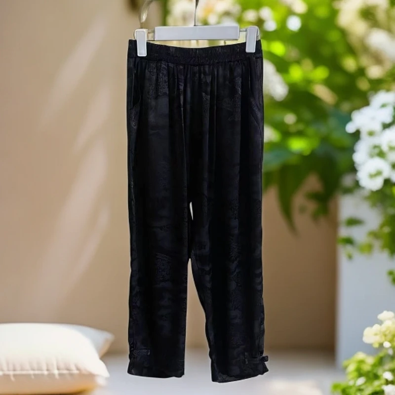 三月国风女装高端提花显瘦盘扣中式时尚宽松国风休闲裤《364#》