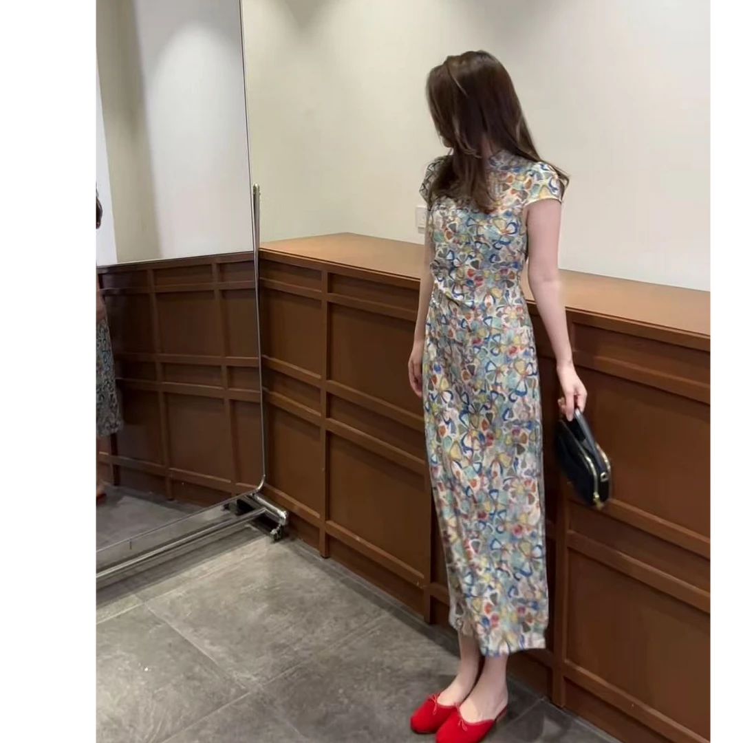 七彩琉璃碎花改良旗袍