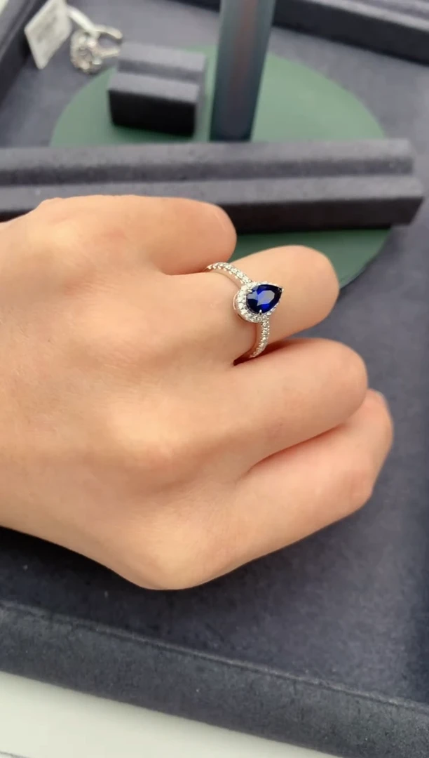 戒指蓝宝石18K金镶嵌1ct  皇家蓝戒指DA