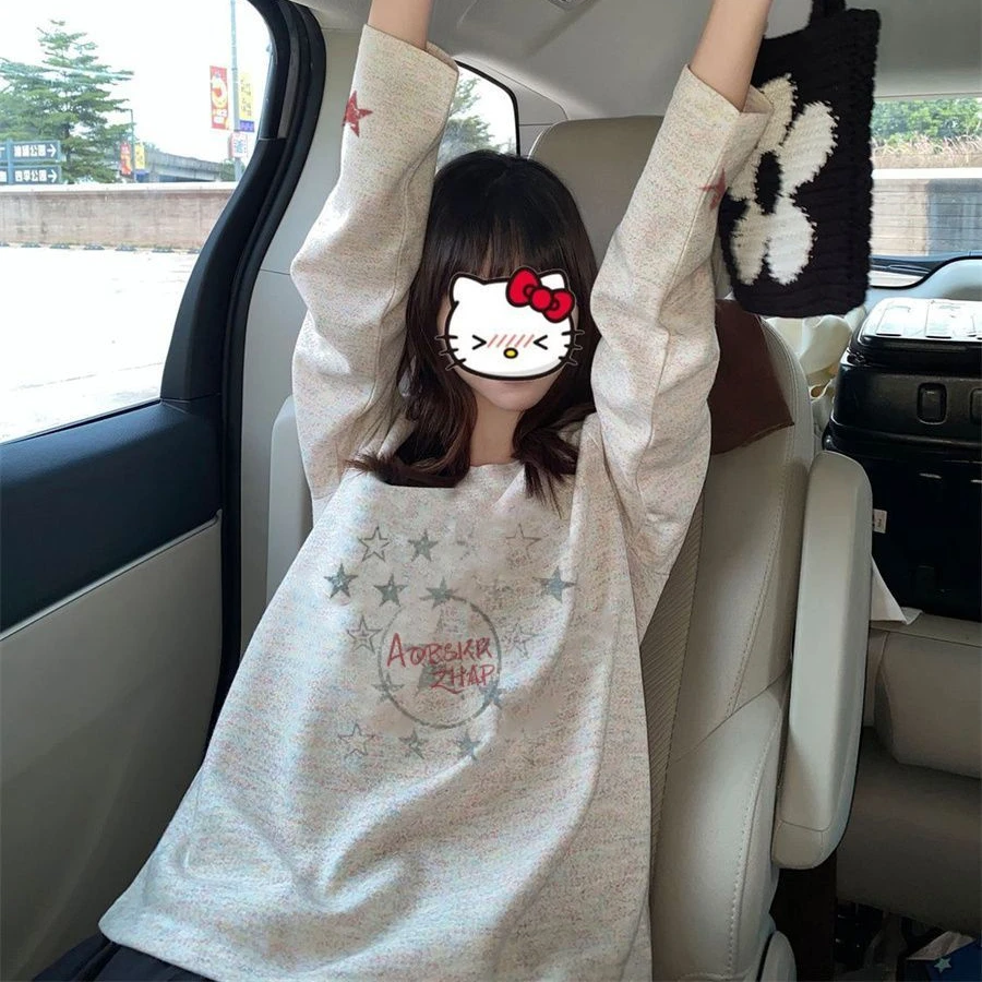 【ZHAP】圆领打底衫250克彩纱长袖t恤女宽松秋季通勤ins风休闲上衣