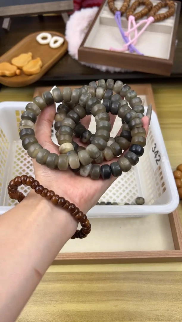 把件菩提根/象牙果卡14手工干磨水墨药片手串342