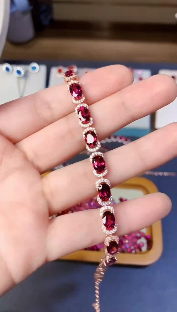 银S925镶嵌手链石榴石天然镁铝