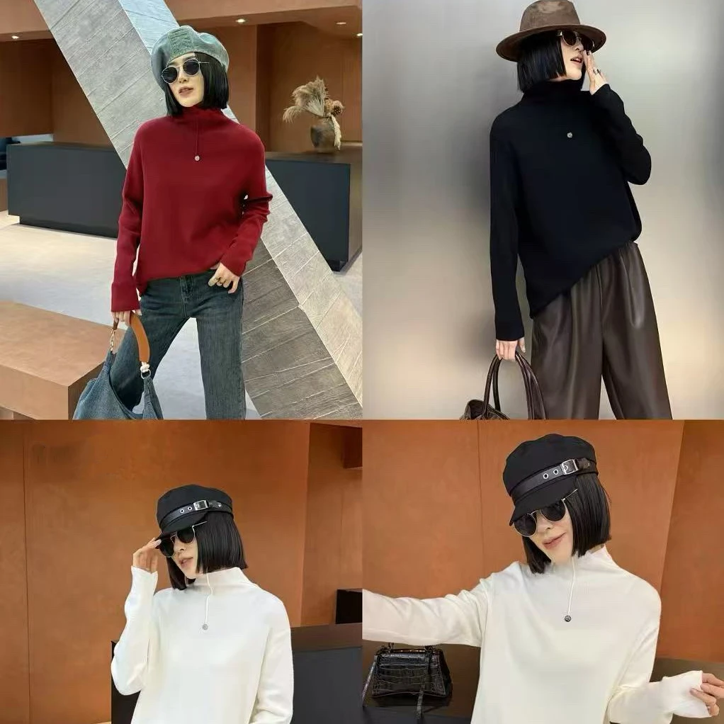 广州定制显脸小简约半高领软糯套头小圆盘针织衫