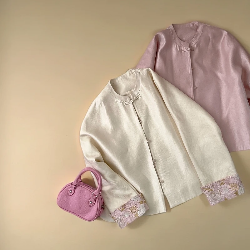 新中式刺绣盘扣立领长袖外套时尚气质国风上衣----6936