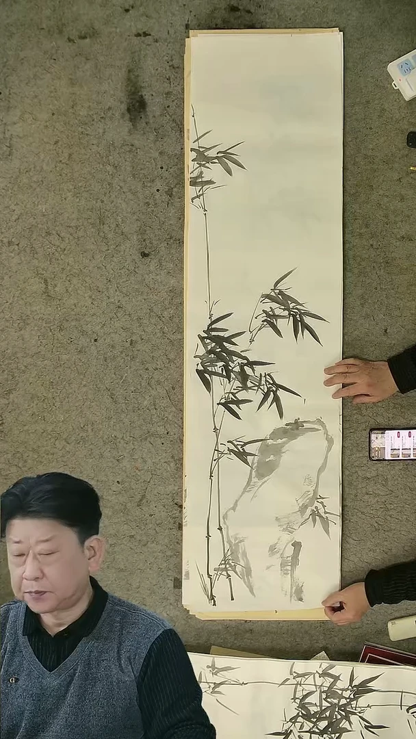 国画四尺对开  墨竹条屏 34*138cm