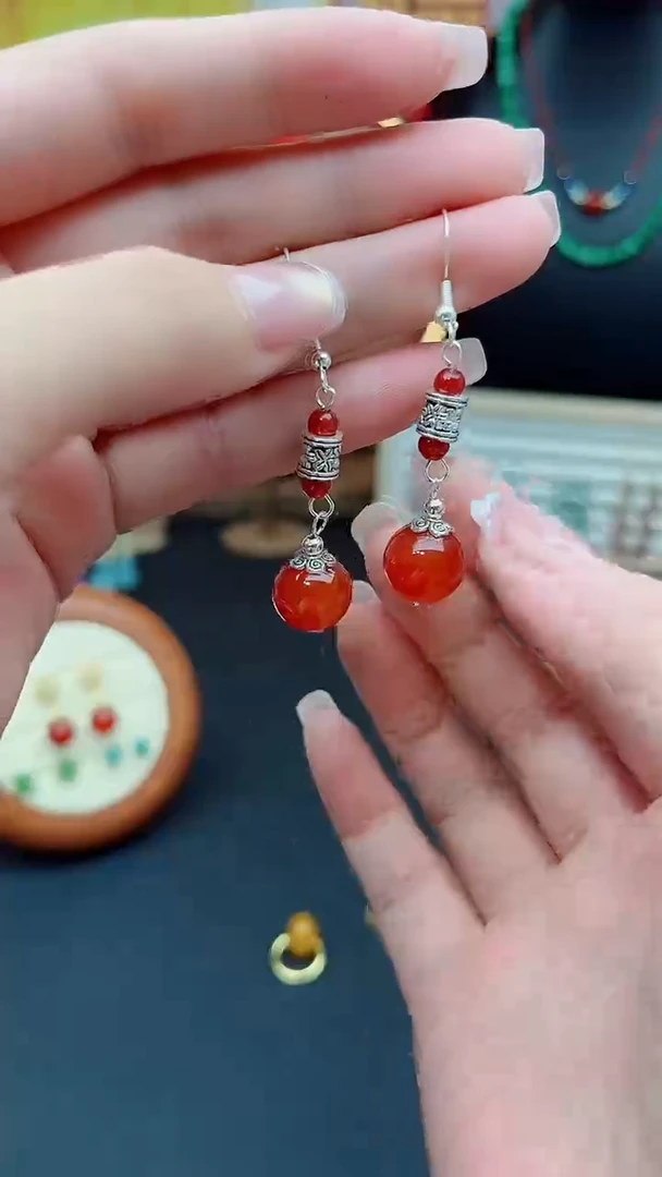 玛瑙/玉髓耳饰银S925镶嵌205000