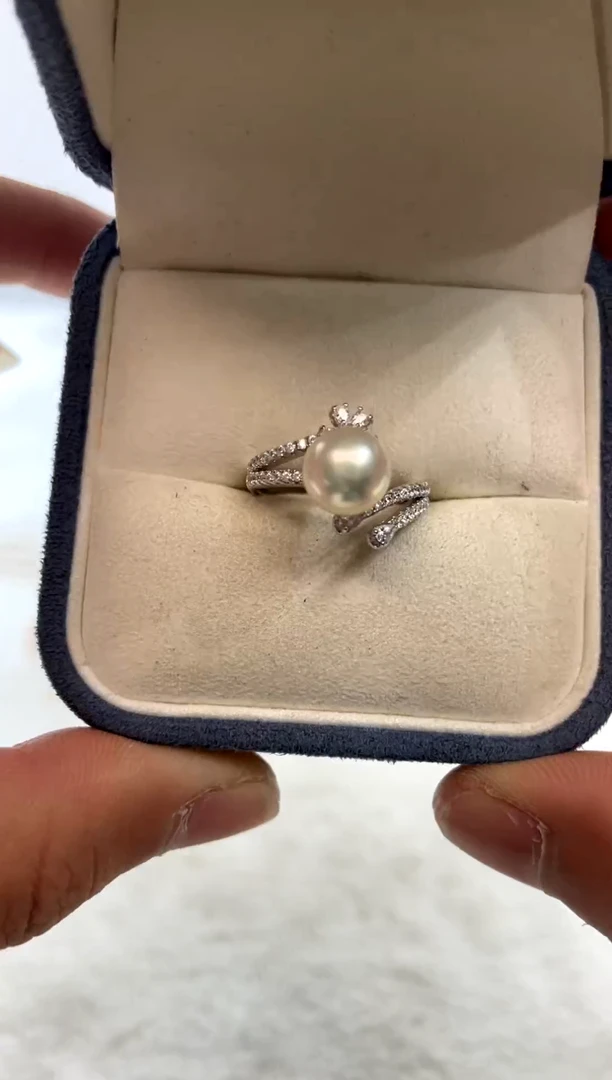 银S925镶嵌戒指海水珍珠8-9