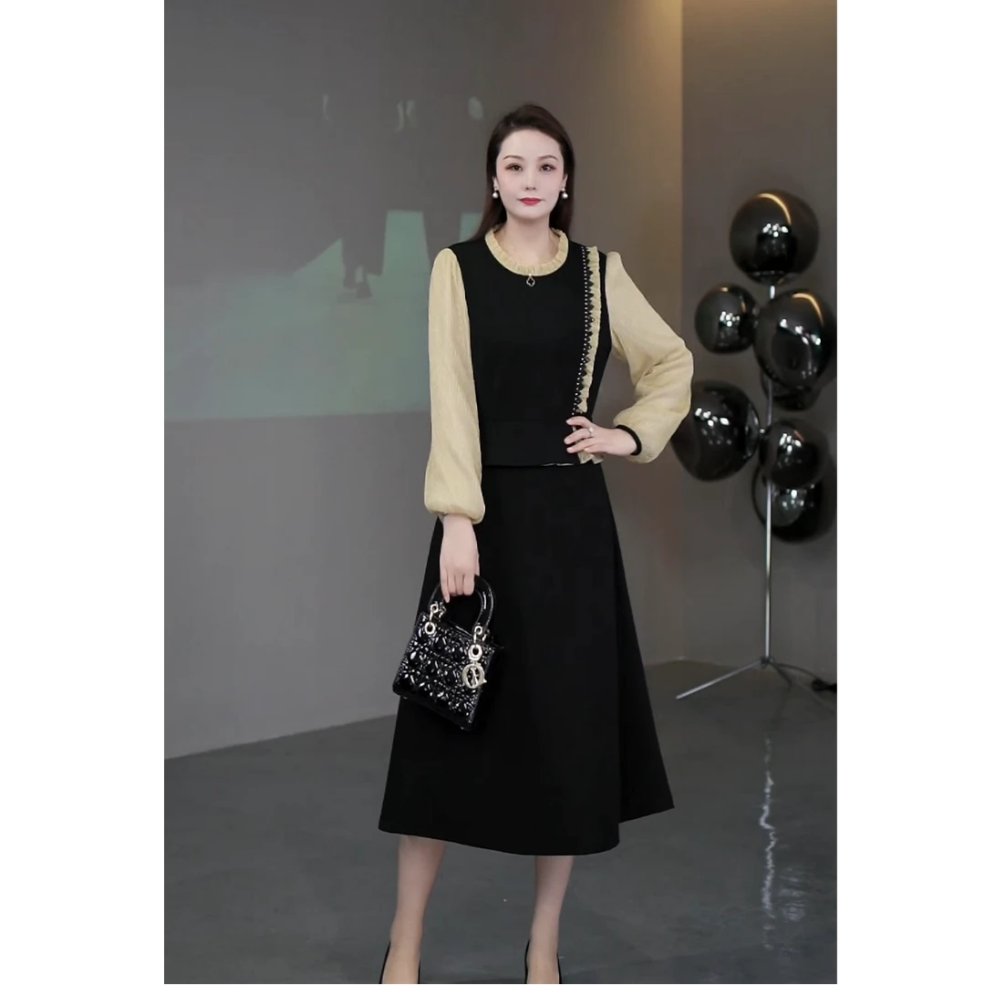 菲姐定制轻奢女装2025春洋气减龄气质高级感连衣裙ZB6423