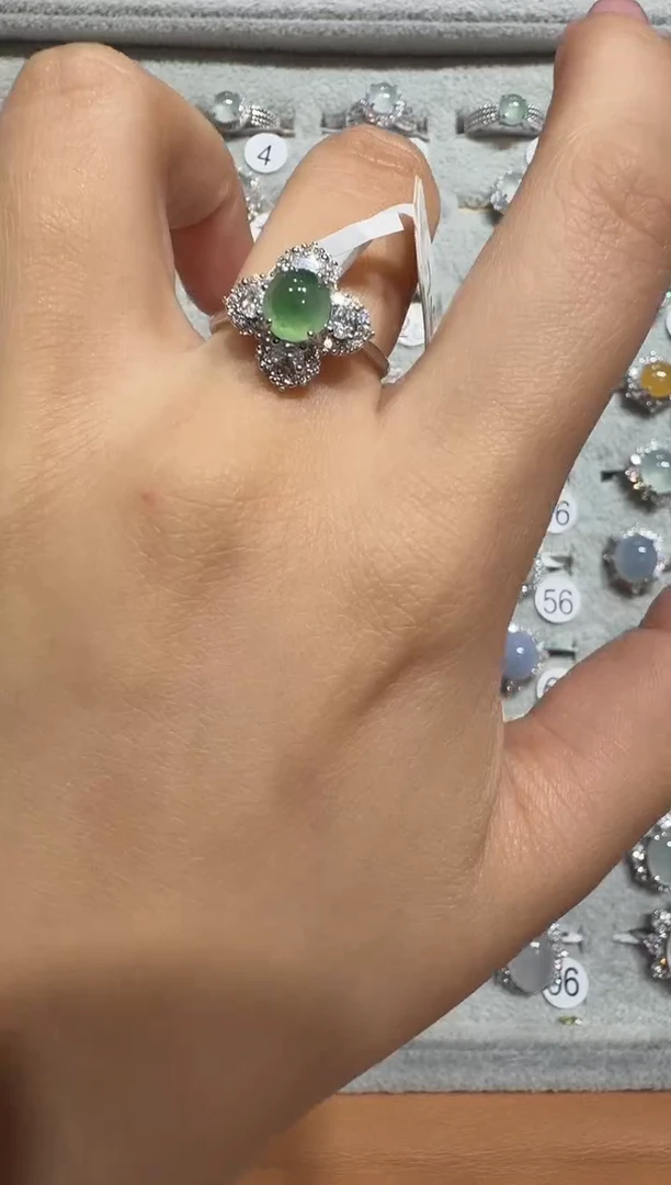 银S925镶嵌戒指翡翠925银镶翡翠戒指镶嵌