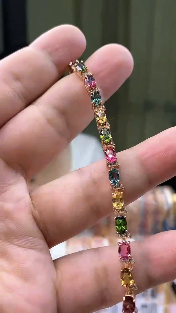 手链银S925镶嵌碧玺354354354354345