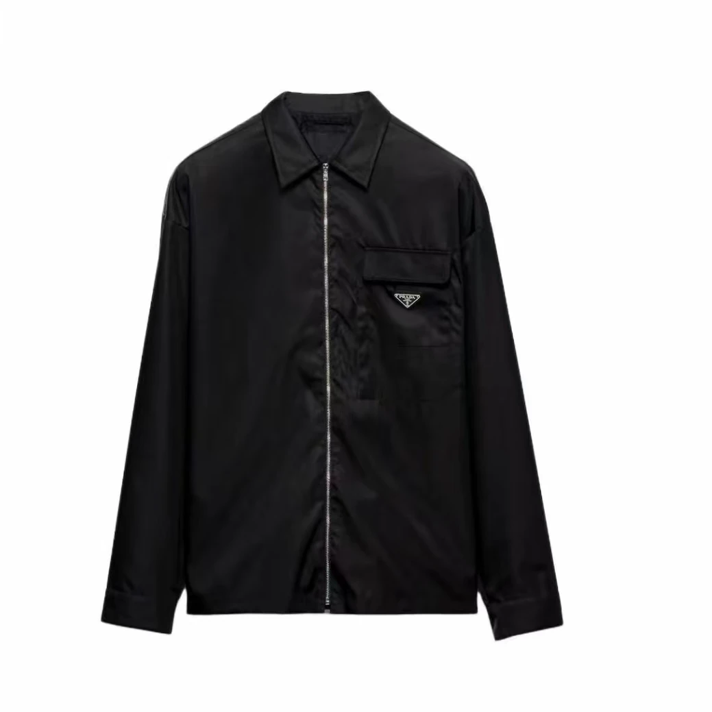 Prada/普拉达 纯色再生尼龙标志徽章拉链开合翻领长袖夹克外套 ty
