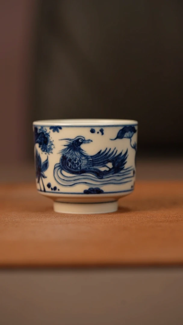 陶瓷幽蓝溪堂满池娇直口杯（2号釉）