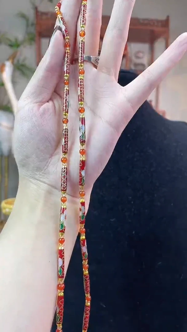 非遗手工景泰蓝竹节项链红色