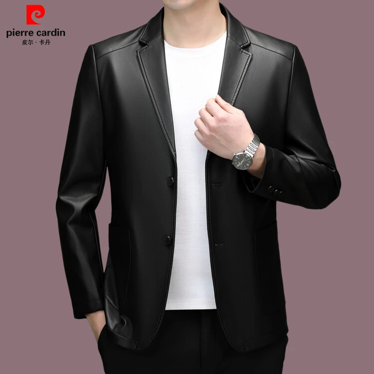 【皮尔卡丹国际大牌】高档男士商务薄款皮衣西服外套潮流时尚皮外套