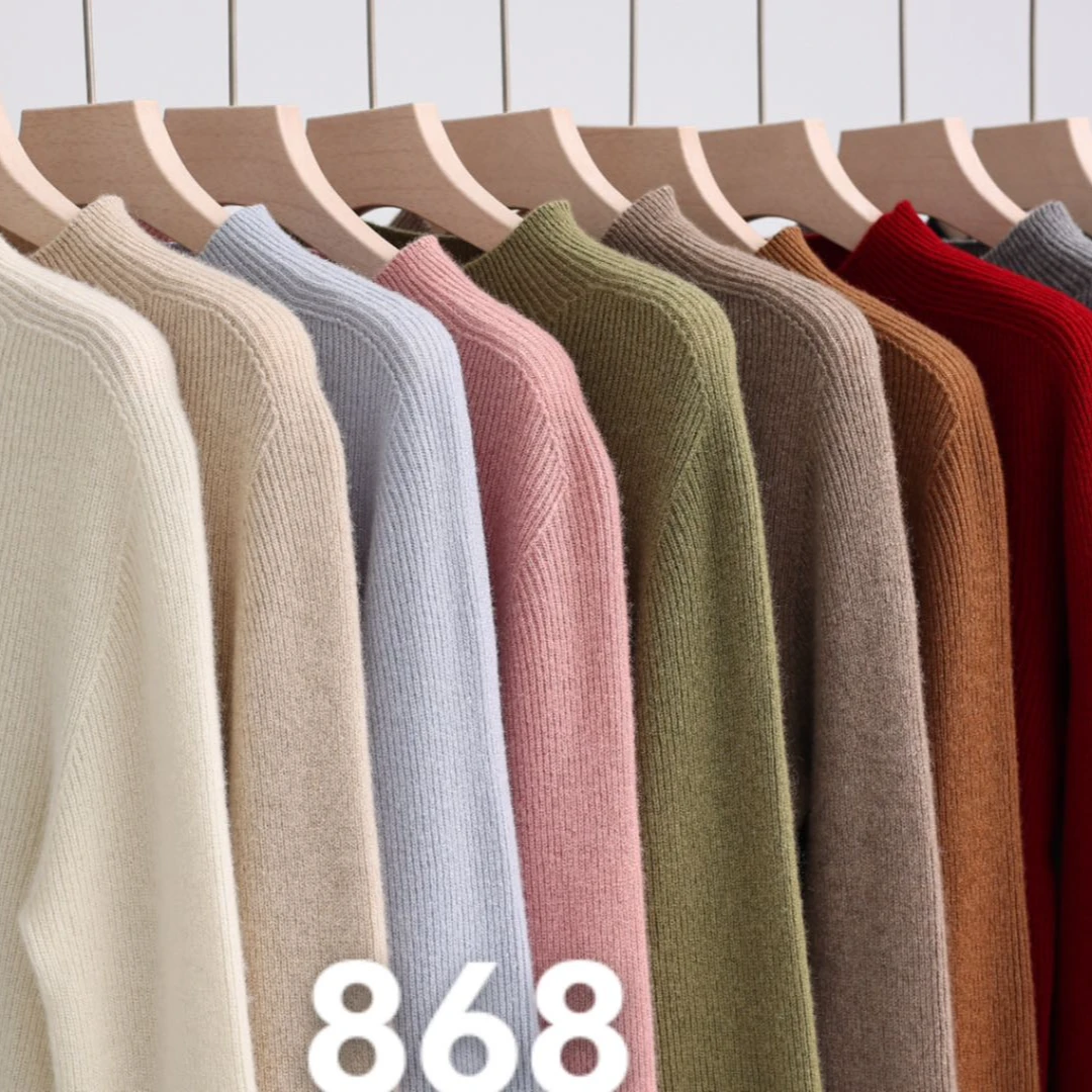 100%山羊绒衫女半高领毛衣休闲百搭女士打底衫秋冬款山羊绒毛衣