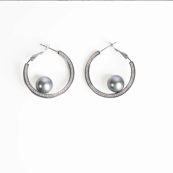 大溪地加厚精工镶嵌大圆圈珍珠耳钉/9-10MM