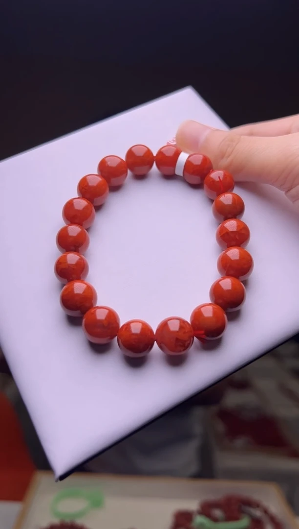 未镶嵌11mm南红玛瑙川料瓦西火焰纹圆珠手串