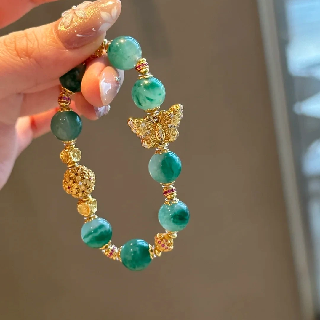 925银手链 翠翠金蝶手链复古气质珍珠百搭小众渐变女士轻奢金太阳