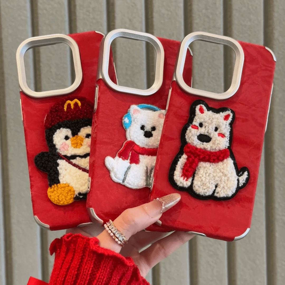 新年刺绣企鹅西高地雪山纹适用苹果16/15/14promax手机壳1312女11