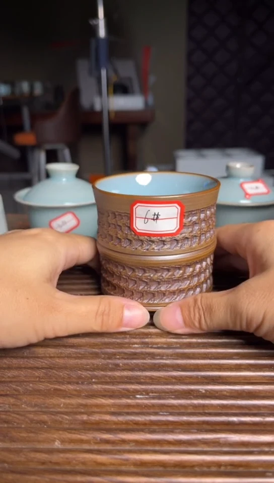 杯6号天青釉重工竹节杯微微不完美裸发