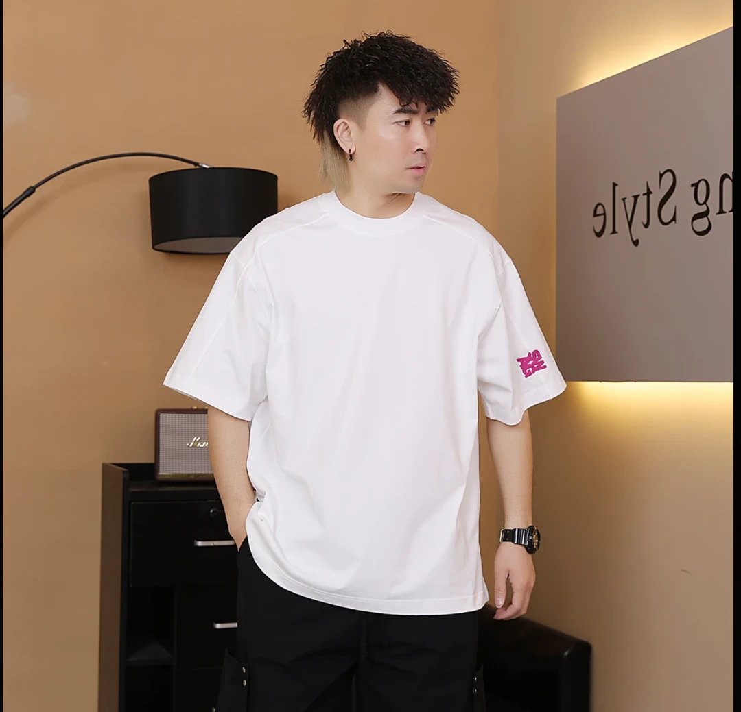 25夏季新款潮牌重磅刺绣圆领短袖T桖男美式宽松简约百搭半袖潮