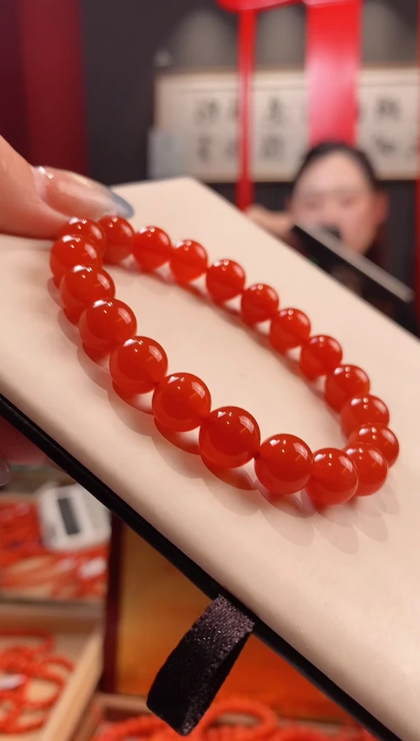 未镶嵌手链南红玛瑙博物馆级河湾冰红南红单圈10+mm