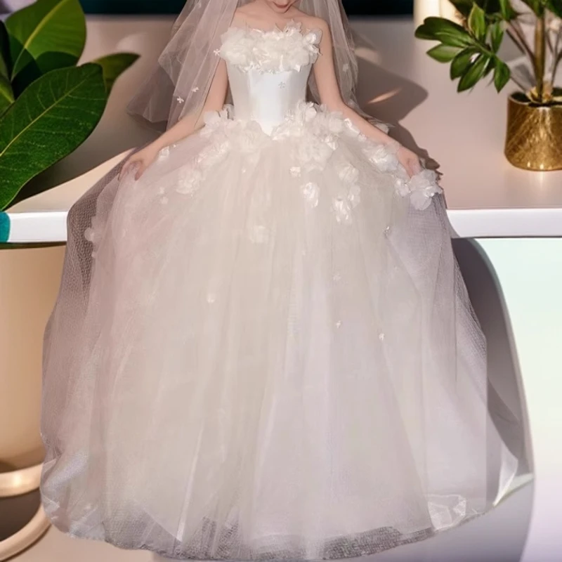 大码婚纱新娘2025新款结婚嫁衣花朵抹胸拖尾胖MM显瘦礼服主纱高级