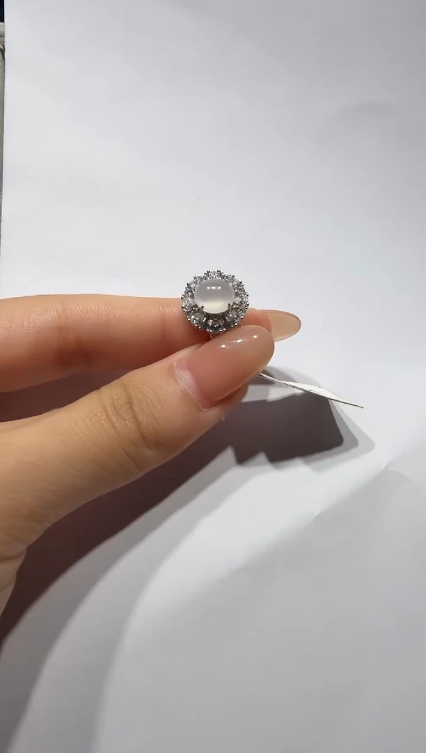 银S925镶嵌戒指翡翠925银镶缅甸A货翡翠戒指