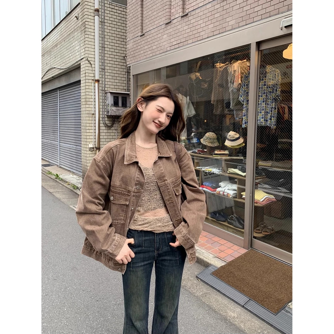 【你好卡农-蕾子】 复古百搭做旧风牛仔宽松显瘦外套KN24Z4342D