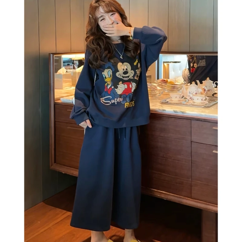 【现现】时尚休闲米奇印花卫衣卫裤两件套早秋洋气简约宽松韩版套装