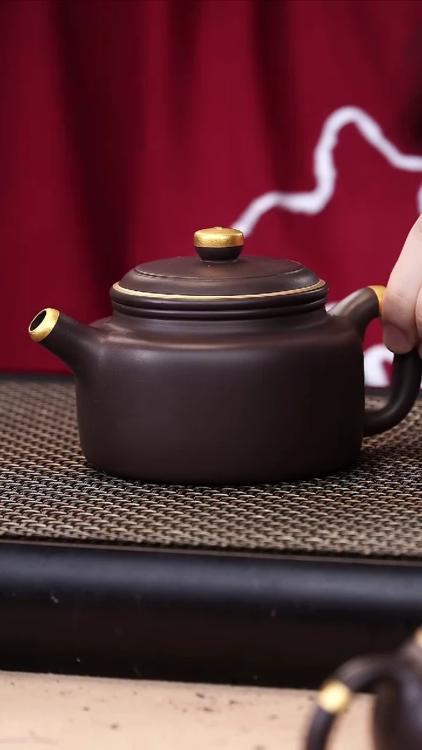 茶壶紫砂四号井茄皮紫泥描金德钟220cc