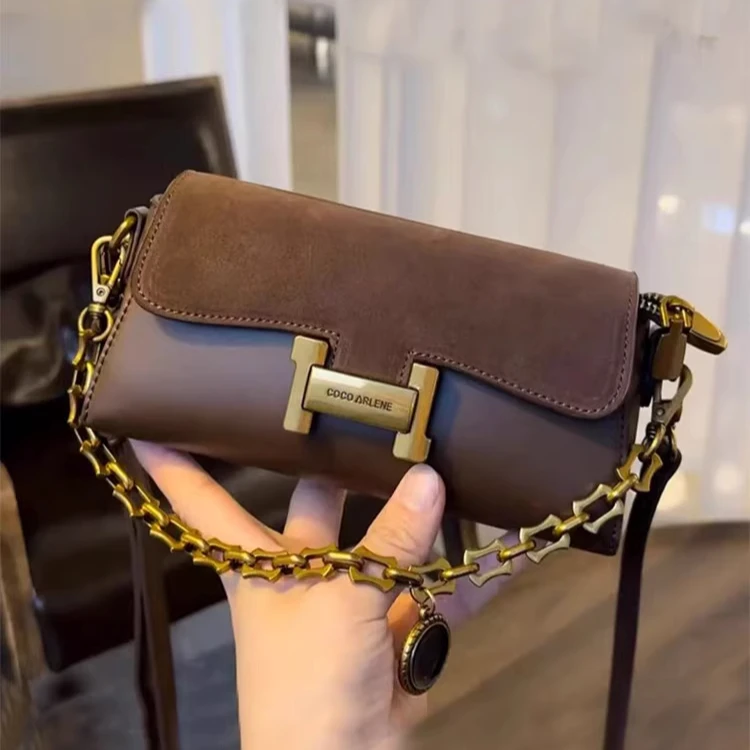 香港正品2026精选轻奢手提小方包秋冬时尚绒面复古洋气链条斜挎包