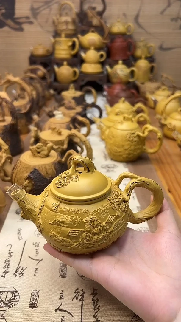 茶壶紫砂山水人家水平壶