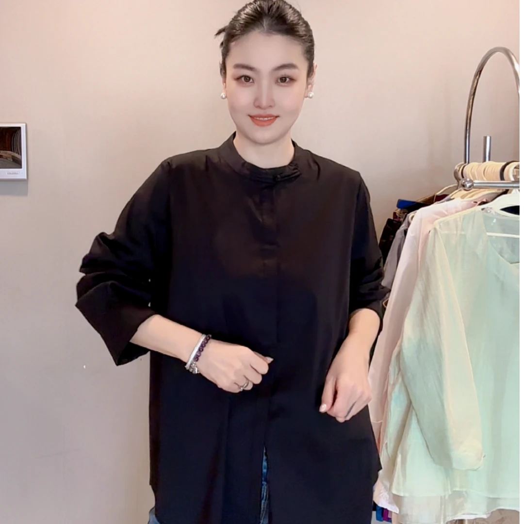 3104｛听白予墨｝新中式圆领盘扣简约百搭显瘦松弛感洋气轻国风衬衫