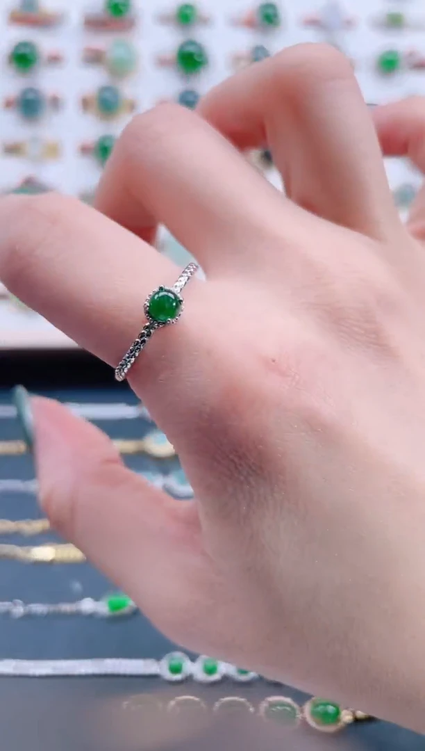 银S925镶嵌戒指翡翠天然翡翠